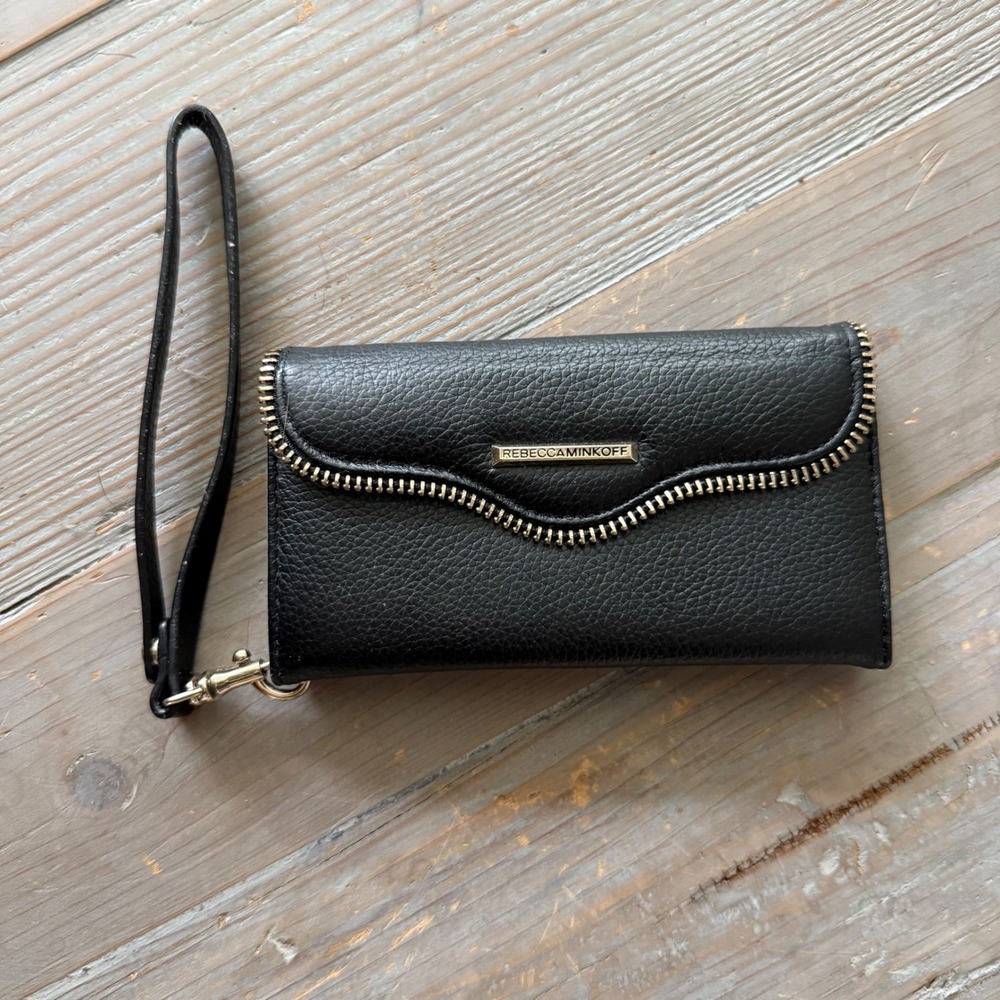 Rebecca Minkoff Case-Mate Black Pebbled Leather Folio Wristlet Wallet Phone Case